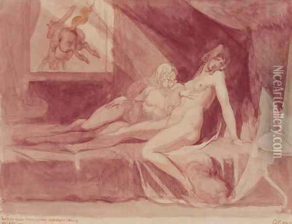 The Nightmare Leaving Two Sleeping Women Oil Painting - Johann Henry Fuseli