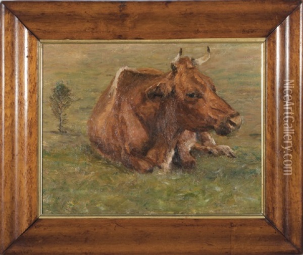 Resting Cow (+ Resting Cow, Lrgr; 2 Works) Oil Painting - Charles Franklin Pierce