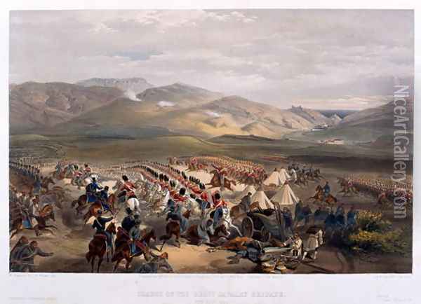 Charge of the Heavy Brigade at the Battle of Balaklava, 1854 Oil Painting - William Simpson