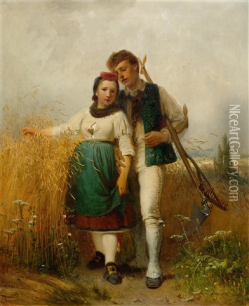 Junges Bauernpaar Am Feldrand Oil Painting - Karl Raupp