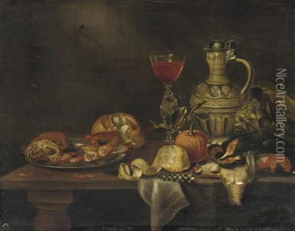 A Silver Plate With Seafood Oil Painting - Alexander Adriaenssen the Elder
