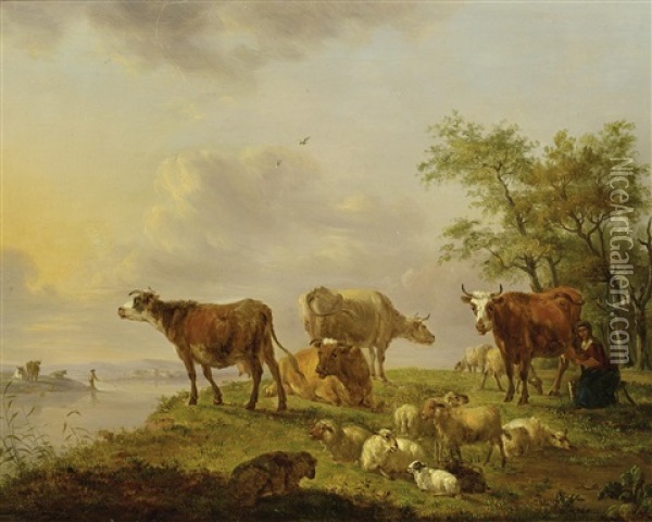 Bauerin Beim Melken Auf Weide Oil Painting - Balthasar Paul Ommeganck