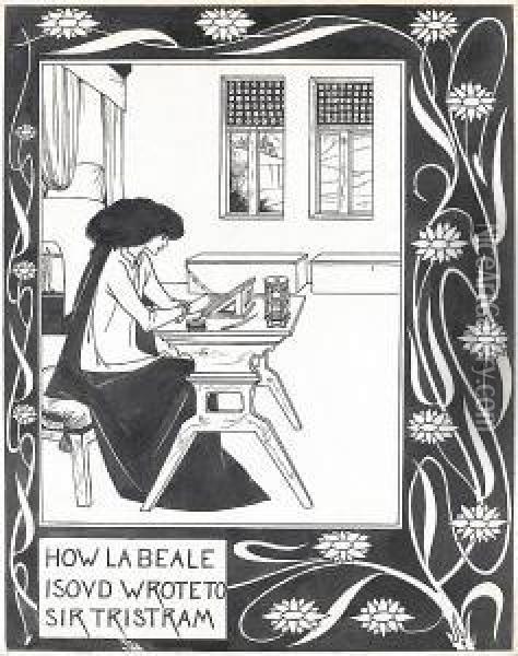 How La Beale Isoud Wrote To Sir Tristram Oil Painting - Aubrey Vincent Beardsley