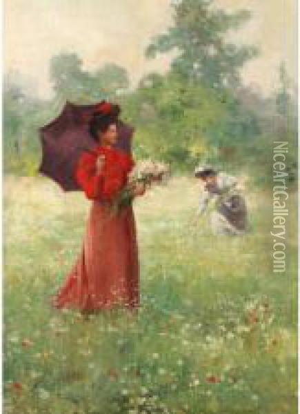 La Cueillettedes Fleurs Oil Painting - Louis Adolphe Tessier