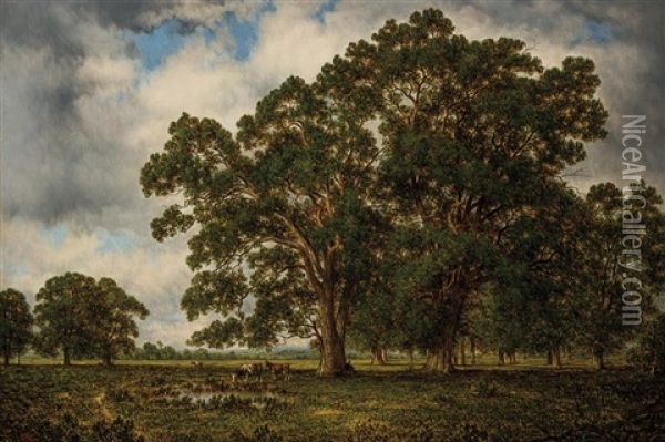 Oaks On The Genesee Oil Painting - David Johnson