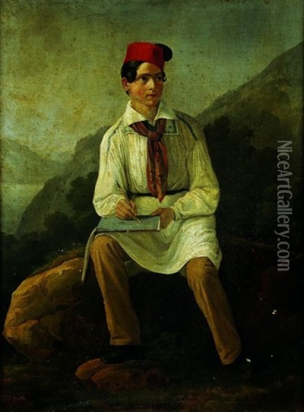 Portrait D'un Jeune Grec Dessinant Oil Painting - Friedrich Wilhelm Moritz