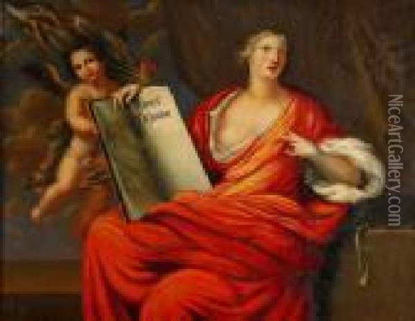 Karlekens Triumf - Mytologiskt Motiv Med Amor Och Venus Oil Painting - David Klocker Von Ehrenstrahl