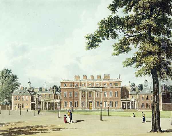 Buckingham House, from The History of the Royal Residences, engraved by Thomas Sutherland (b.1785), by William Henry Pyne (1769-1843), 1819 Oil Painting - William Westall