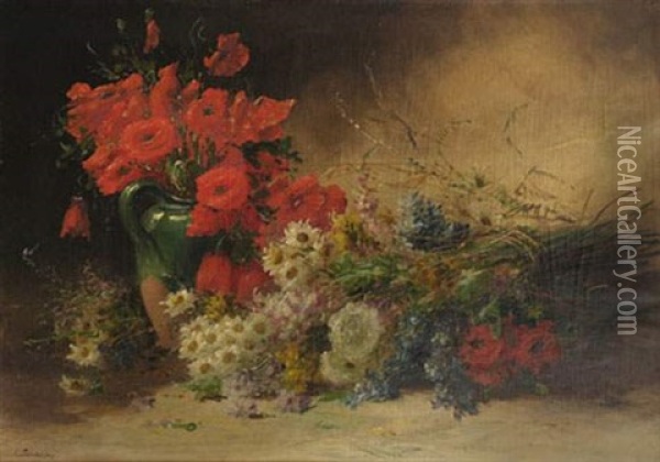 Bouquet De Fleurs Aux Coquelicots Oil Painting - Andre Perrachon