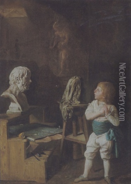 Der Kleine Bildhauer Vor Der Buste Des Seneca Oil Painting - Georg Melchior Kraus