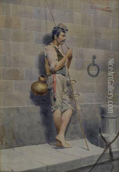 Fumatore Di Pipa Oil Painting - E. Torrini