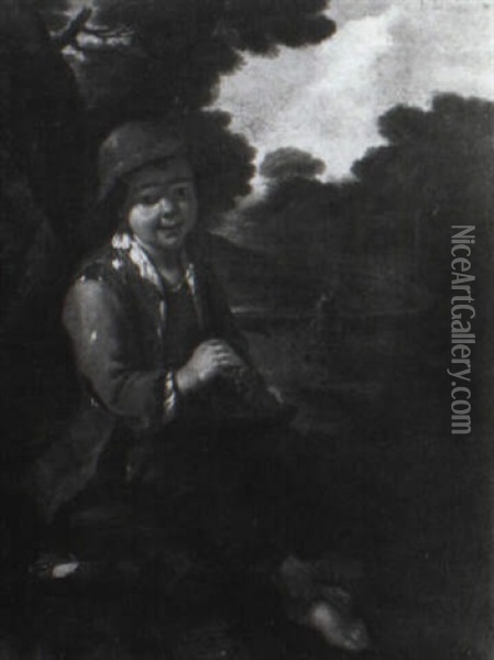 Beggar Boy In A Landscape Oil Painting - Antonio Mercurio Amorosi