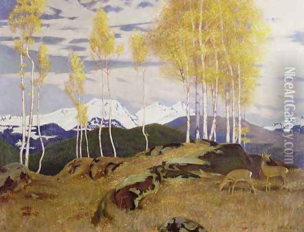 Autumn in the Mountains Oil Painting - Adrian Scott Stokes