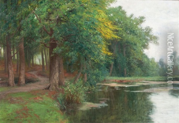 Am Weiher Im Wald Oil Painting - Friedrich Wilhelm Schwinge