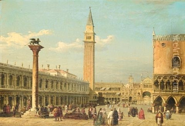 A View Of St Mark's Square (+ The Entrance To The Cannaregio; Pair) Oil Painting - Edward Pritchett