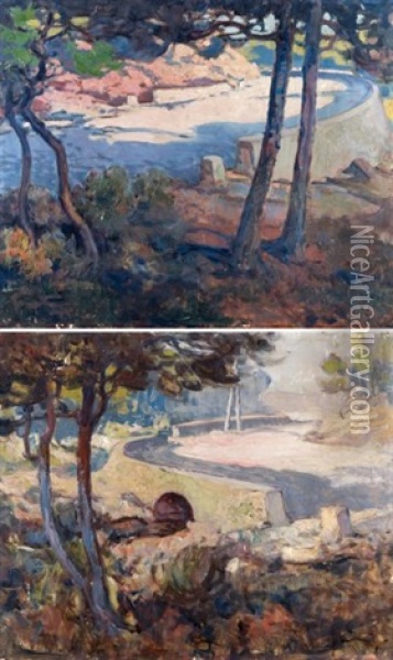 Route En Provence (pair) Oil Painting - Louis Fortuney