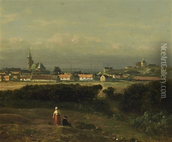 Hollandisches Kustenstadtchen (scheveningen?) Oil Painting - Johannes Joseph Destree