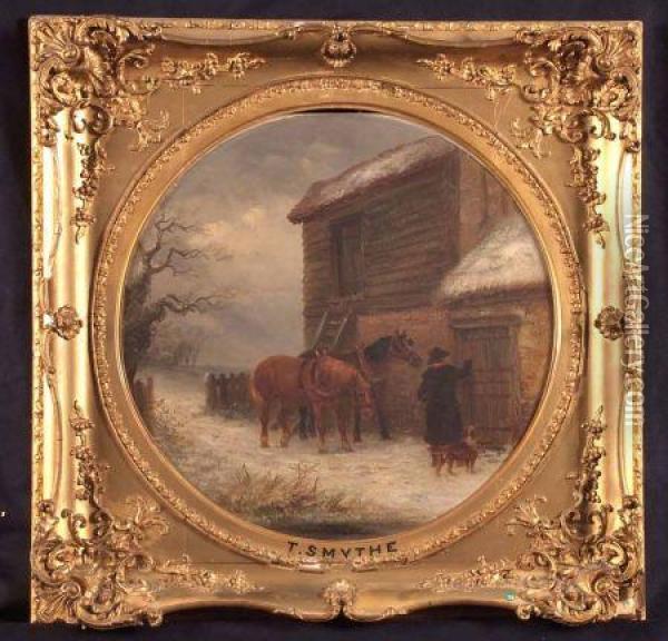 Horses Returning From Work In Winter Oil Painting - Thomas Smythe