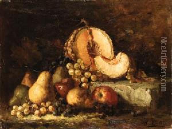 Still Life With Fruit On A Stone Ledge Oil Painting - Hubert Bellis