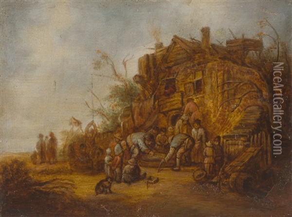 Dorfliche Szene Mit Der Schlachtung Eines Schweins Oil Painting - Isaac Van Ostade