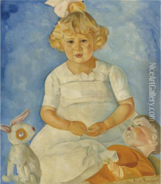 Portrait Of A Young Girl With Toys Oil Painting - Boris Dimitrevich Grigoriev