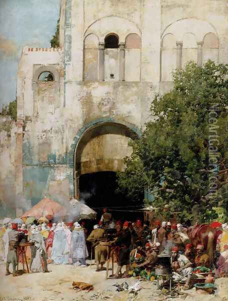 Market day, Constantinople Oil Painting - Alberto Pasini