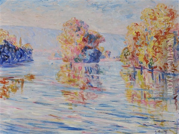 Les Iles Sur La Seine En Automne Oil Painting - Georgette Agutte