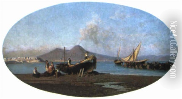 Pescatori A Mergellina Oil Painting - Giuseppe Laezza