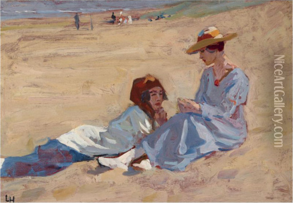 Two Ladies On The Beach Oil Painting - Louis Hartz