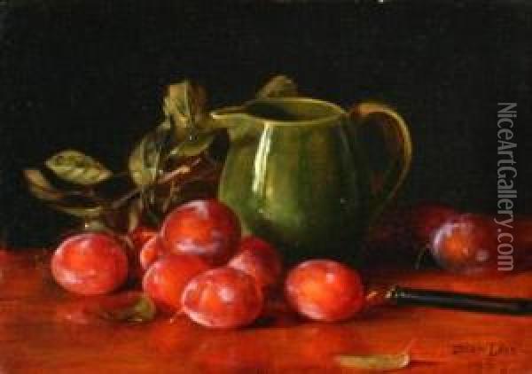 Still Life Of Plums And A Pitcher Oil Painting - Adam Lehr
