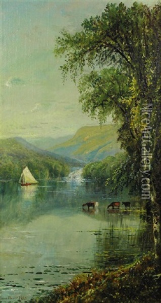Cattle Grazing In The River Oil Painting - Edmund Darch Lewis