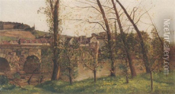 Le Ponte De Mantes Oil Painting - Hippolyte Camille Delpy