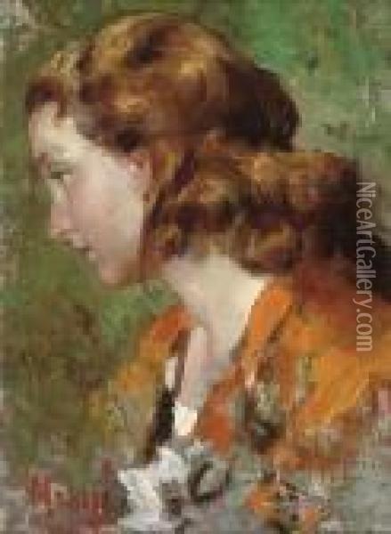 The Girl With Auburn Hair Oil Painting - Vincenzo Irolli