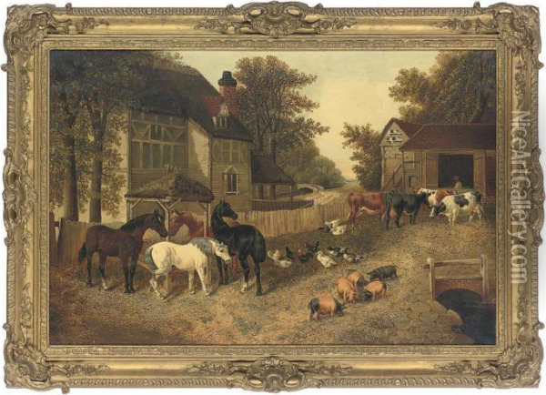 A Busy Farmyard Oil Painting - John Frederick Herring Snr