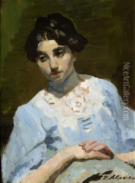 Madchen In Blau Oil Painting - Paul K. Alfred Schroeter