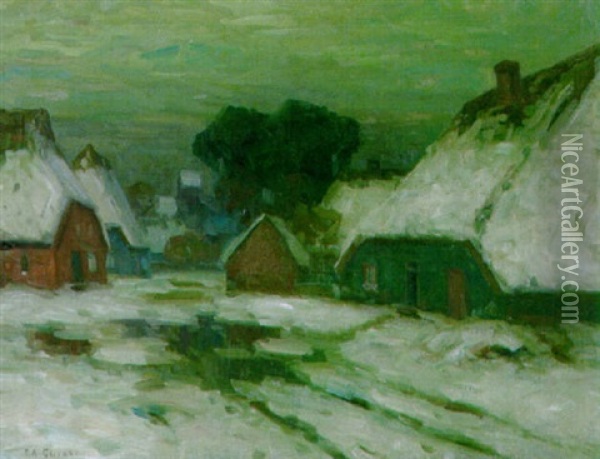 Winterabend In Einem Markischen Dorf Oil Painting - Ferdinand A. Glienke
