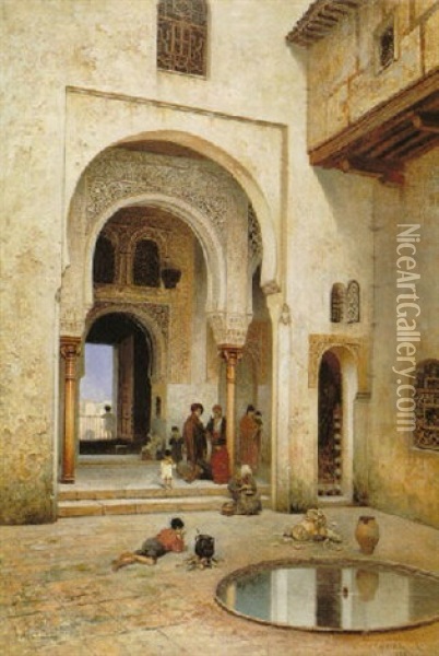 A Courtyard Oil Painting - Frans Wilhelm Odelmark