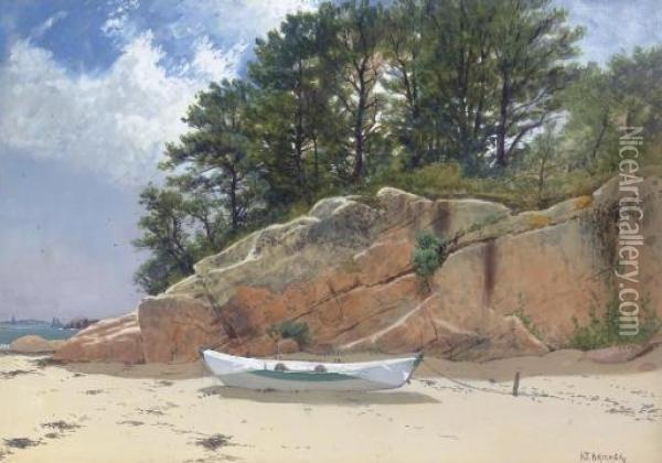 Dory On Dana's Beach, Manchester-by-the-sea, Massachusetts Oil Painting - Alfred Thompson Bricher