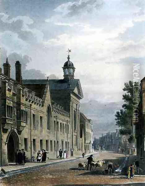 Exterior of Pembroke College, Cambridge, from The History of Cambridge, engraved by Joseph Constantine Stadler fl.1780-1812, pub. by R. Ackermann, 1815 Oil Painting - Augustus Charles Pugin