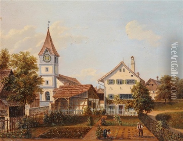 Kirche Und Weiler Im Kanton Zurich Oil Painting - Eduard Rahn-Hirzel