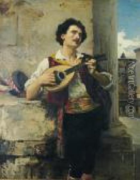 A Mandolin Player Oil Painting - Roberto Bompiani