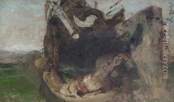 Downing A Buffalo Oil Painting - Giuseppe Raggio