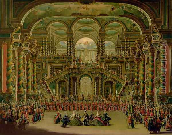 A Dance in a Baroque Rococo Palace Oil Painting - Francesco Battaglioli