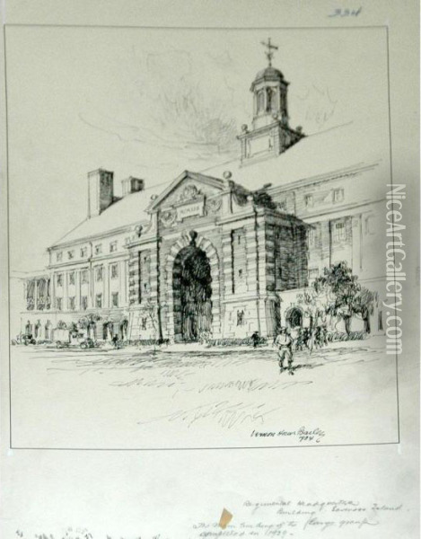 Regimental Headquarter Building, Governor's Island Oil Painting - Vernon Howe Bailey