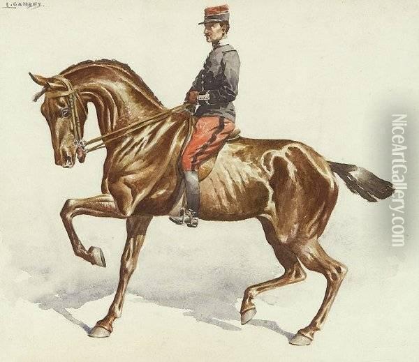 Mounted Cavalry Officer, Signed, Upper Left Oil Painting - Leon Gambey