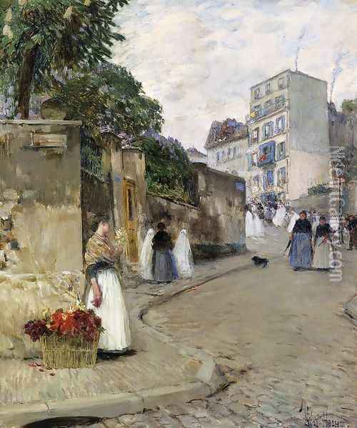 Rue Montmartre, Paris Oil Painting - Childe Hassam