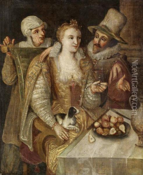 Kurtiserande Par Oil Painting - Frans II Francken