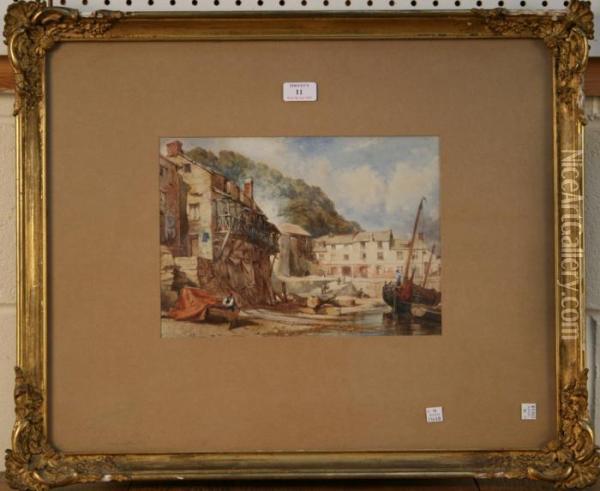 View Of The Harbour At Lynmouth Oil Painting - James Duffield Harding