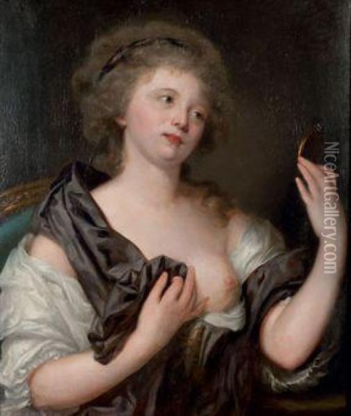 Portrait De Dame Au Miroir Oil Painting - Jean Baptiste Greuze