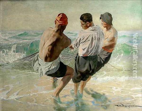 Rybacy Oil Painting - Feliks M. Wygrzywalski